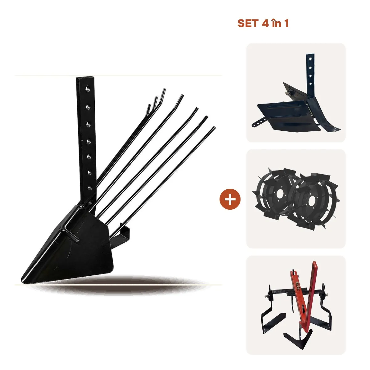 SET Plug cartofi + plug reglabil+ roti metal motocultor + cultivator