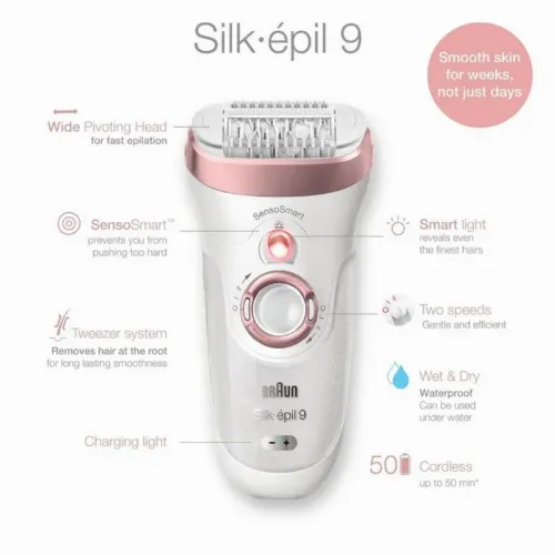 Epilator BRAUN SES9720, Alb/Roz