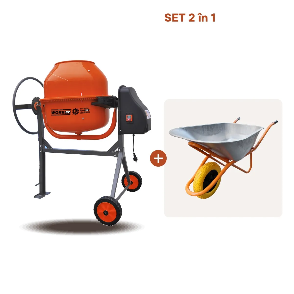 TIK TOK Betoniera TECHNOWORKER 200 L + Roaba 120 L Cadou