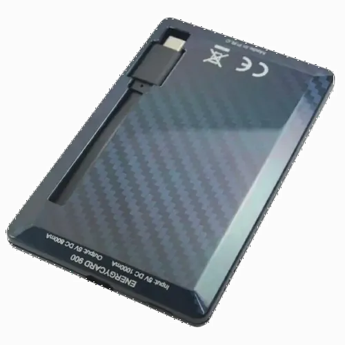 Acumulator extern Tuncmatik EnergyCard 900 Micro USB, 900mAh, Negru
