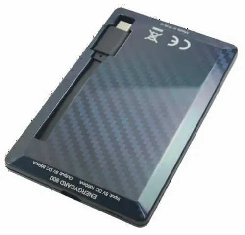 Acumulator extern Tuncmatik EnergyCard 900 Micro USB, 900mAh, Negru