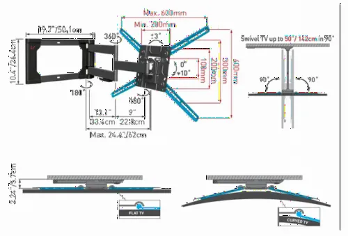 Suport TV de perete BARKAN 4400, Negru