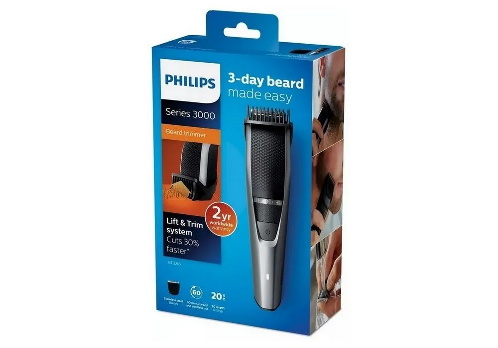 Trimmer pentru bărbați Philips Series 3000 BT3216/14, Argintiu | Negru