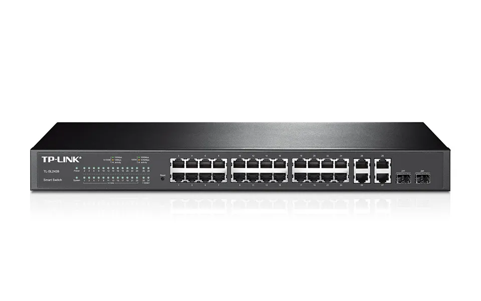 Switch de rețea TP-LINK TL-SL2428, 24x 10/100 Mbps, 4x 10/100/1000 Mbps, 2x SFP