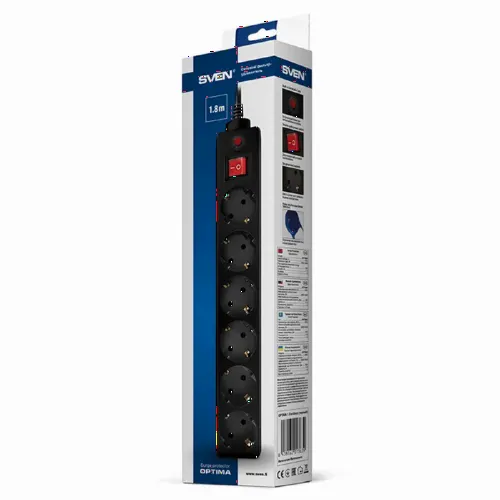 Prelungitor electric SVEN Optima, 6 Prize, 3m, Negru