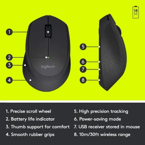 Беcпроводная мышь Logitech M330 Silent Plus, Чёрный
