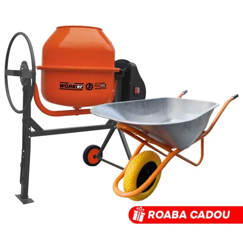 TIK TOK Betoniera TECHNOWORKER 160 L (Motor cupru)  + Roaba 120 L Cadou