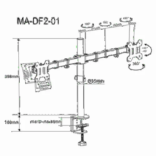 Настольный кронштейн для монитора Gembird MA-DF2-01, Чёрный