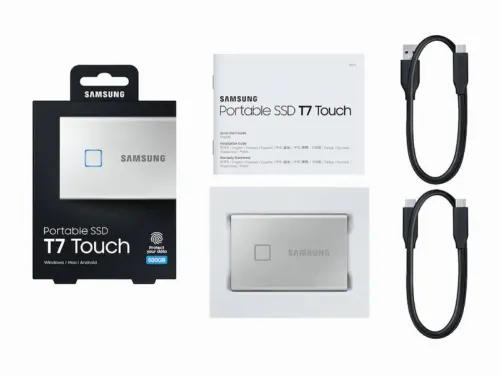 SSD portabil extern Samsung Portable SSD T7 Touch, 500 GB, Argintiu (MU-PC500S/WW)
