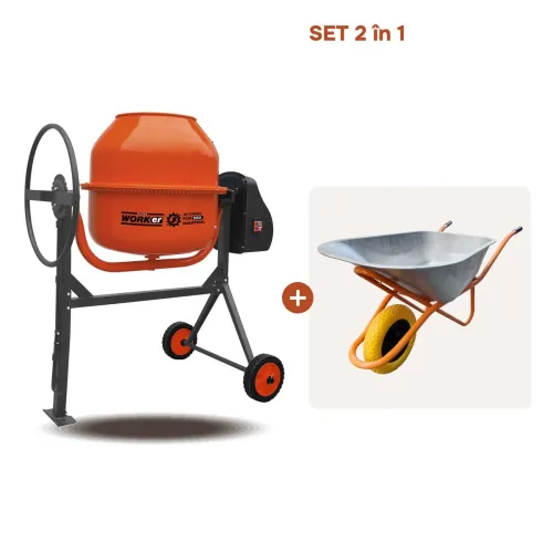 TIK TOK Betoniera TECHNOWORKER 160 L (Motor cupru)  + Roaba 120 L Cadou