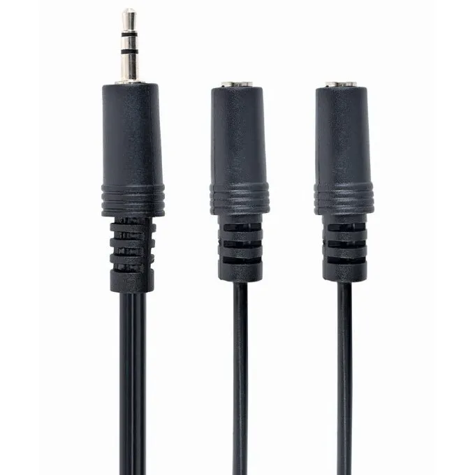 Аудиокабель Cablexpert CCA-415M-0.1M, 3.5mm 3-pin (M) - 2x 3.5mm 3-pin (F), 0,1м, Чёрный