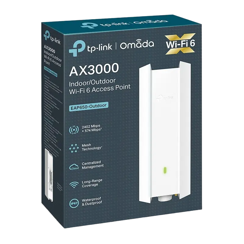 Punct de acces TP-LINK EAP650-Outdoor, Până la 3000 Mbps, Alb