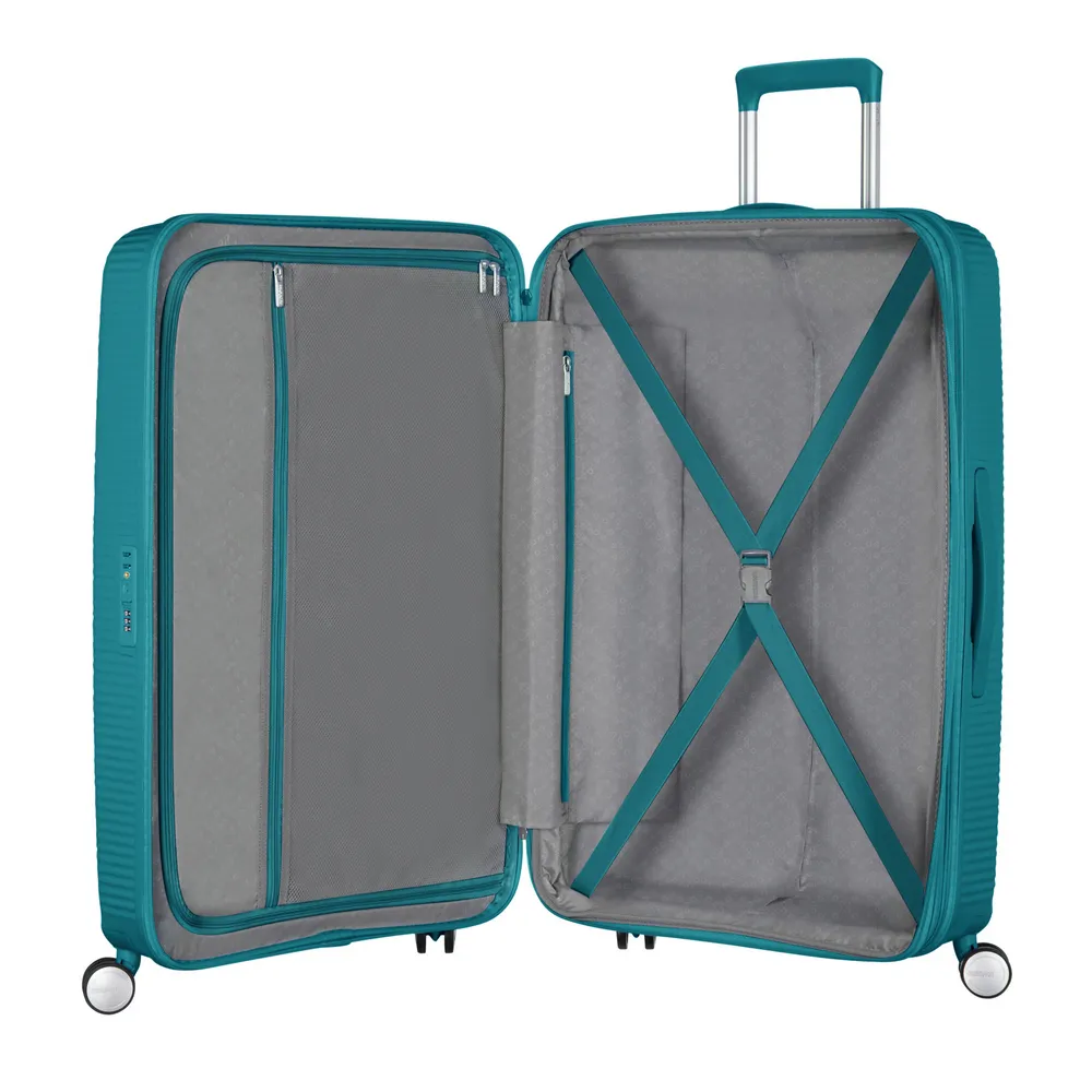 Valiza American Turister SOUNDBOX pe 4 roti 77/28 TSA EXP jad verde