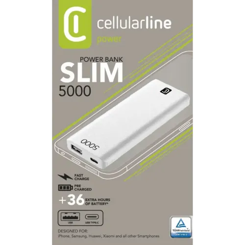 Acumulator extern Cellularline FreePower Slim 5000, 5mAh, Alb