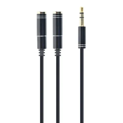 Аудиокабель Cablexpert CCA-415M-0.1M, 3.5mm 3-pin (M) - 2x 3.5mm 3-pin (F), 0,1м, Чёрный