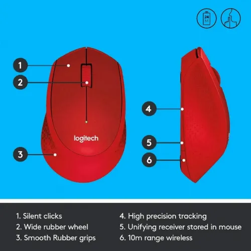 Беcпроводная мышь Logitech M330 Silent Plus, Красный