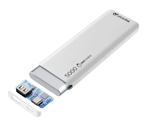 Acumulator extern Cellularline FreePower Slim 5000, 5mAh, Alb
