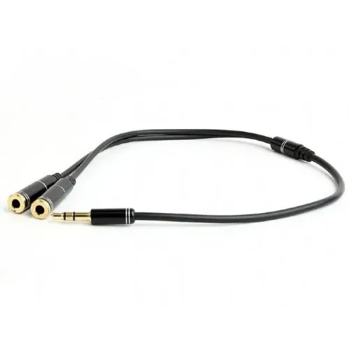 Аудиокабель Cablexpert CCA-415M-0.1M, 3.5mm 3-pin (M) - 2x 3.5mm 3-pin (F), 0,1м, Чёрный