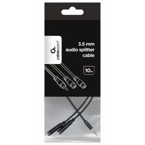 Аудиокабель Cablexpert CCA-415M-0.1M, 3.5mm 3-pin (M) - 2x 3.5mm 3-pin (F), 0,1м, Чёрный