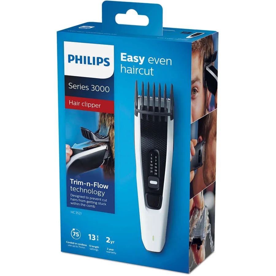 Aparat de tuns Philips Series 3000 HC3521/15, Alb | Negru