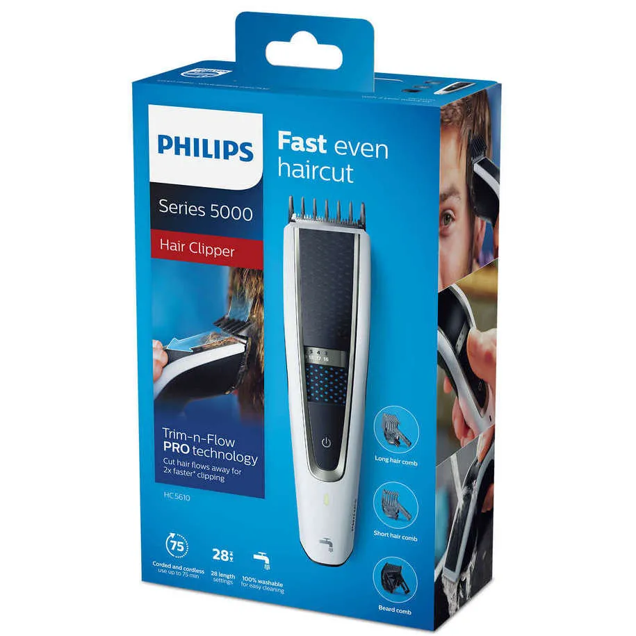 Aparat de tuns Philips Series 5000 HC5610/15, Alb | Negru