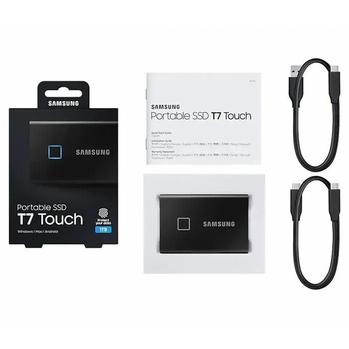 Внешний портативный SSD накопитель Samsung Portable SSD T7 Touch, 1 ТБ, Чёрный (MU-PC1T0K/WW)