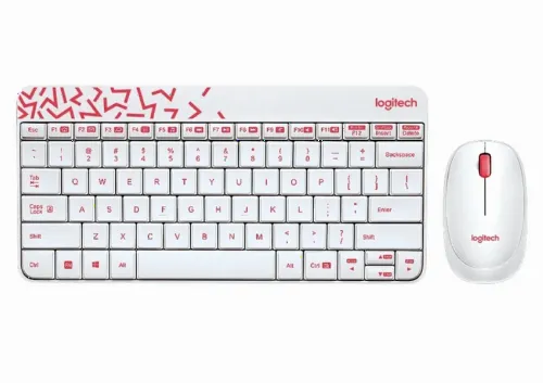 Set Tastatură + Mouse Logitech MK240, Fără fir, Alb/Roșu
