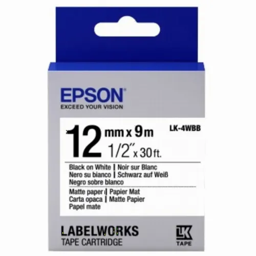 Картридж с лентой EPSON LK4WBB; 12 мм/9 м матовая бумага, черный/белый, C53S654023