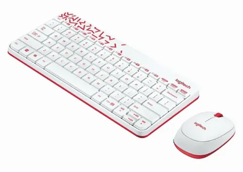 Set Tastatură + Mouse Logitech MK240, Fără fir, Alb/Roșu