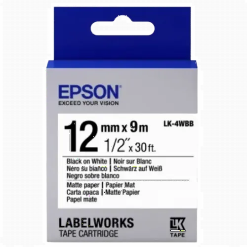 Картридж с лентой EPSON LK4WBB; 12 мм/9 м матовая бумага, черный/белый, C53S654023