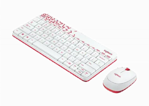 Set Tastatură + Mouse Logitech MK240, Fără fir, Alb/Roșu