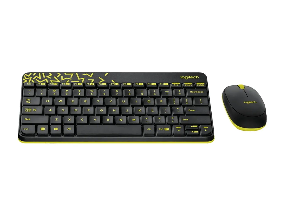Клавиатура и мышь Logitech MK240, Беспроводное, Чёрный/Жёлтый