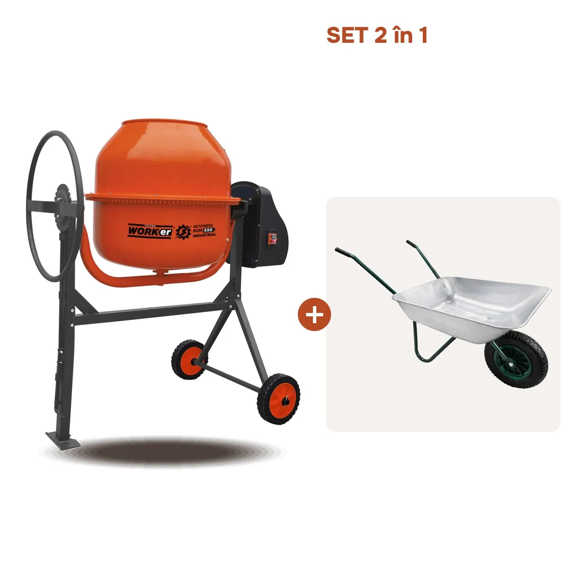 Set Betoniera TECHNOWORKER 160 L (Motor cupru)  + Roaba LUMAG 85 L Cadou