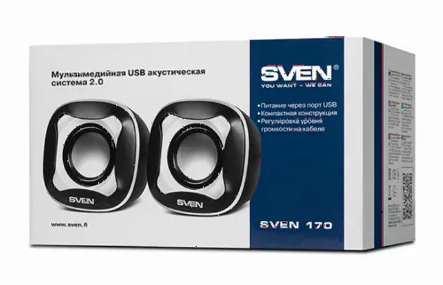 Компьютерные колонки 2.0 SVEN "170", Черный/Белый