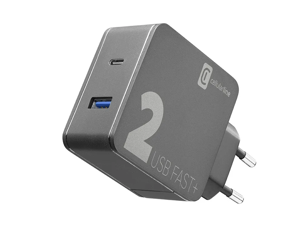 Wall Charger Cellularline, 2port, QC3.0 + PD, 36W, Black