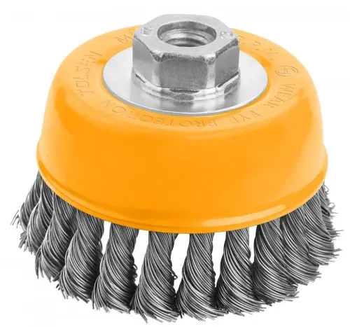 Perie cupa din sarma rasucita cu piulita TOLSEN 100 mm (Industrial)