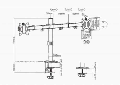 Настольный кронштейн для монитора Gembird MA-D2-01, Чёрный