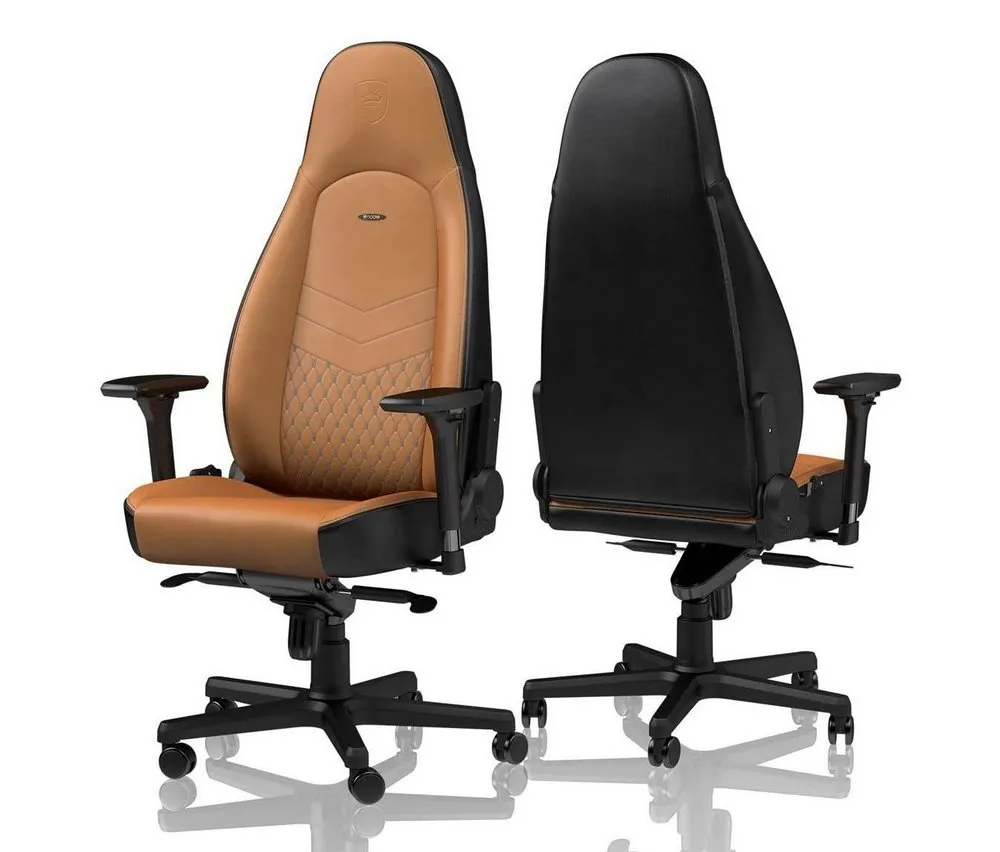 Игровое кресло Noblechairs Icon, Натуральная кожа, Коньячный/Черный