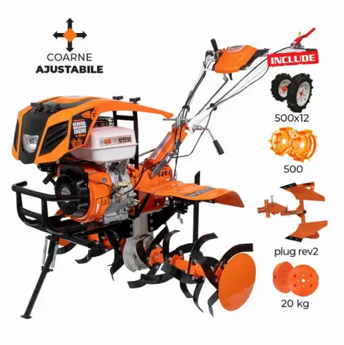 Motocultor Ruris 913ACC + roti cauciuc 5.00-12+plug reversibil rev2+roti metalice 500+set contragreutati 20kg