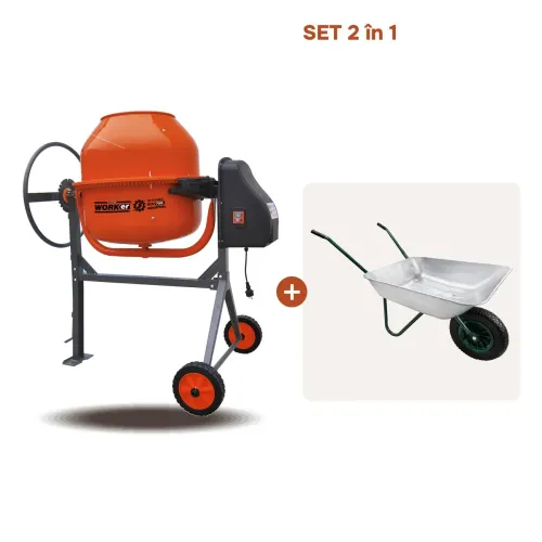 Set Betoniera TECHNOWORKER 200 L (Motor cupru)  + Roaba LUMAG 85 L Cadou
