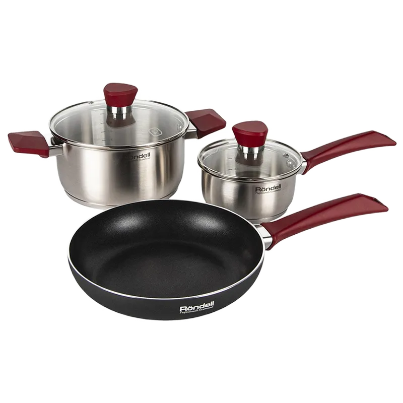 Set de vase Rondell RDS-1217, 2,8L, 20cm, Negru Argintiu — 2