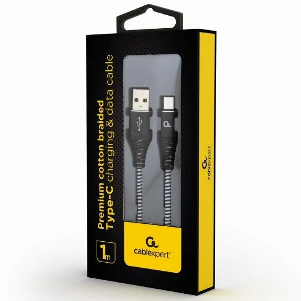 Кабель для зарядки и синхронизации Cablexpert CC-USB2B-AMCM-1M-BW, USB Type-A/USB Type-C, 1м, Чёрный