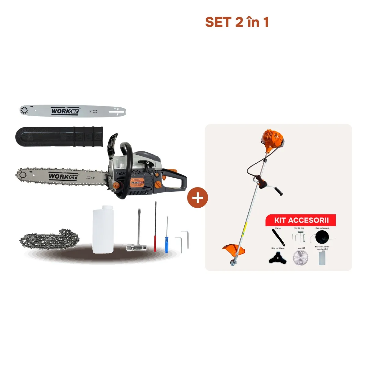 Set Drujba TECHNOWORKER DB580 ECO + Motocoasa TECHNOWORKER BC 52 PRO