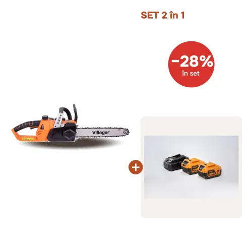 SET Fierestrau cu lant pe acumulator Villager VBT 1440 + 2 baterii 4.0ah + Incarcator 