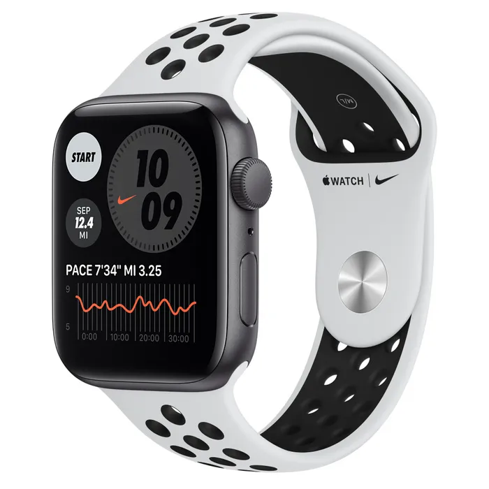 Умные часы Apple Watch SE MYYH2, 44мм, Алюминиевый корпус со спортивным ремешком Nike Pure Platinum/Black