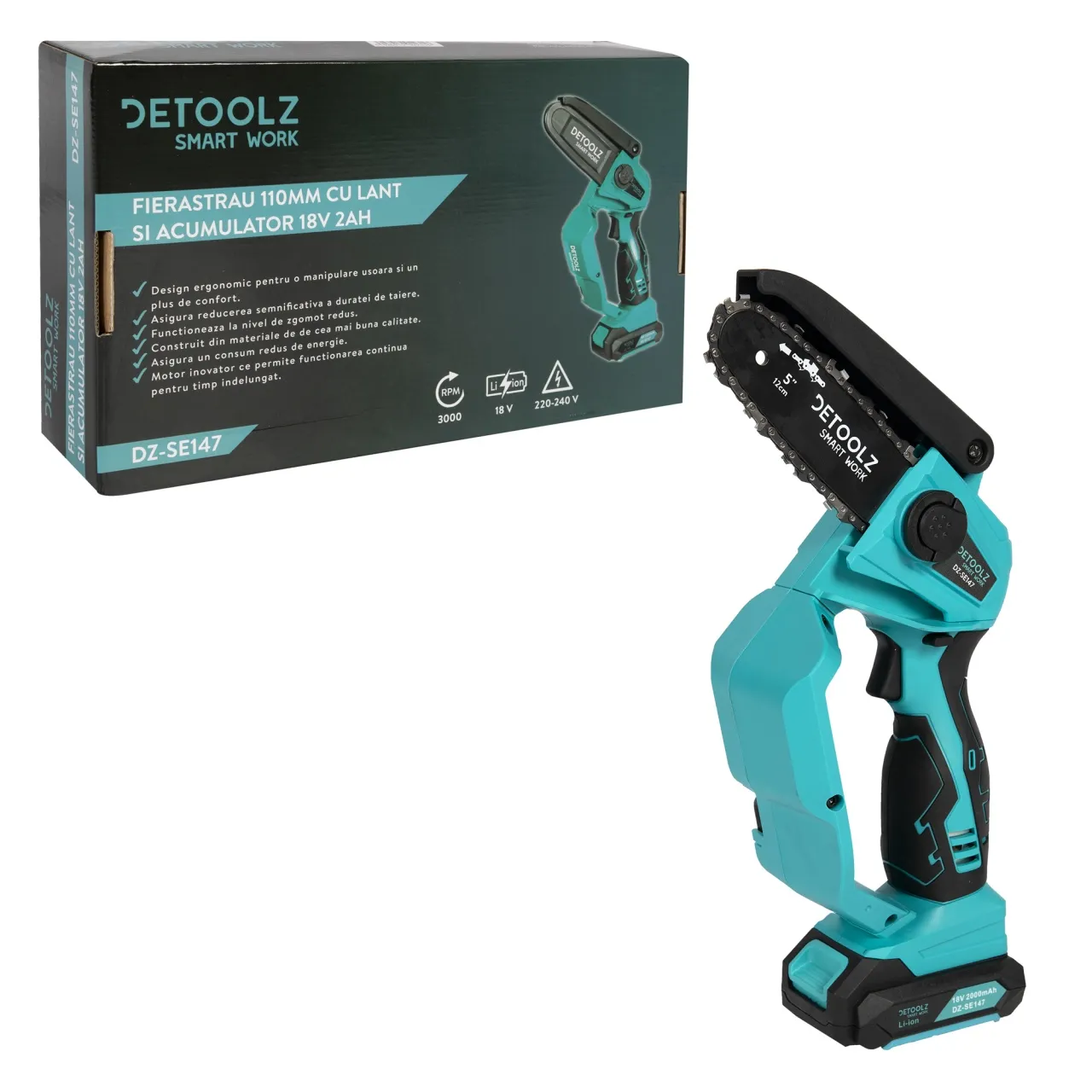 Fierăstrău cu lant pe acumulator Detoolz 110mm 18V 2Ah  — 7