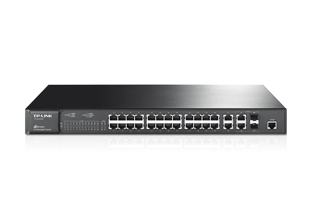 Switch de rețea TP-LINK TL-SL3428, 24x 10/100 Mbps, 2x 10/100/1000 Mbps, 2x SFP