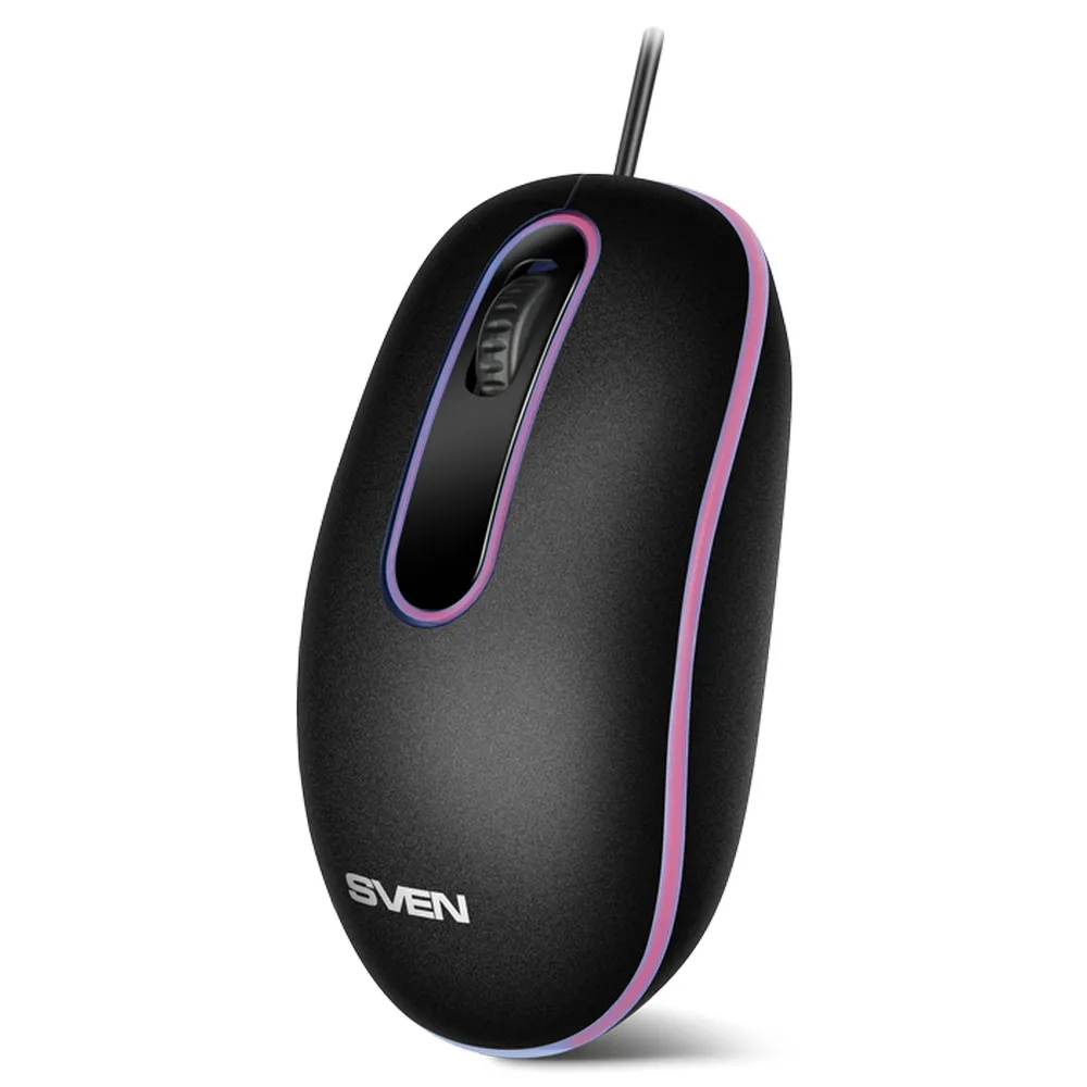 Mouse SVEN RX-90, Optical, 1000 dpi, 3 buttons, Ambidextrous, Black, USB                           