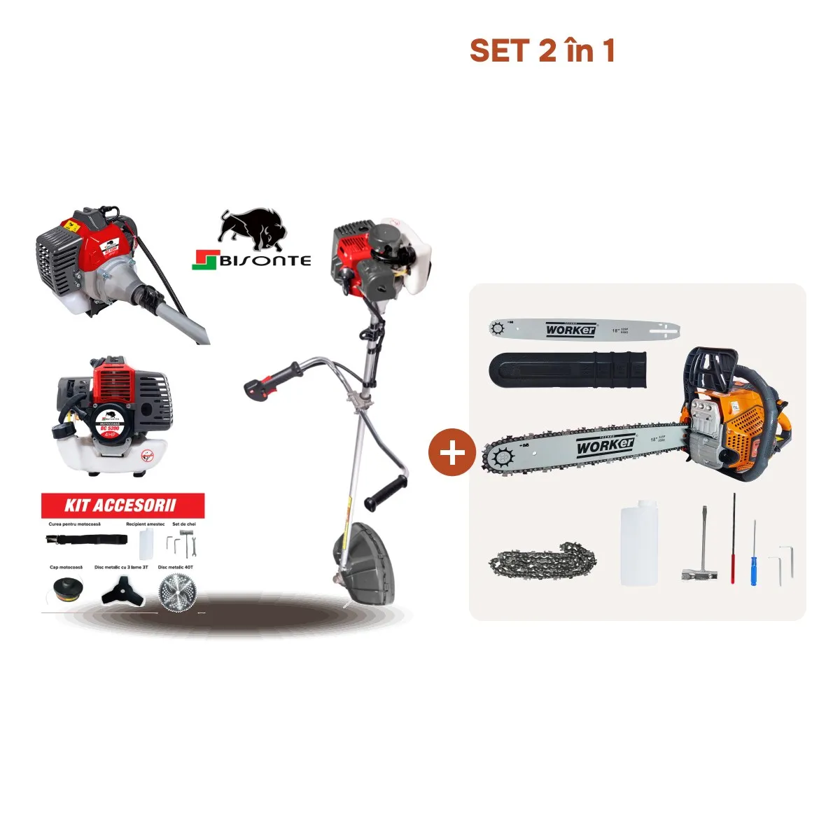 TikTok Motocoasa BISONTE BC 5200 si Drujba TECHNOWORKER DB5802 PRO