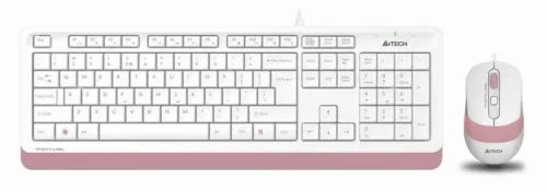 Set Tastatură + Mouse A4Tech F1010, Cu fir, Alb/Roz